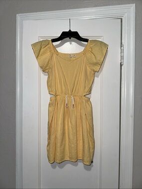 Yellow Cutout Summer Dress with Drawstring Waist